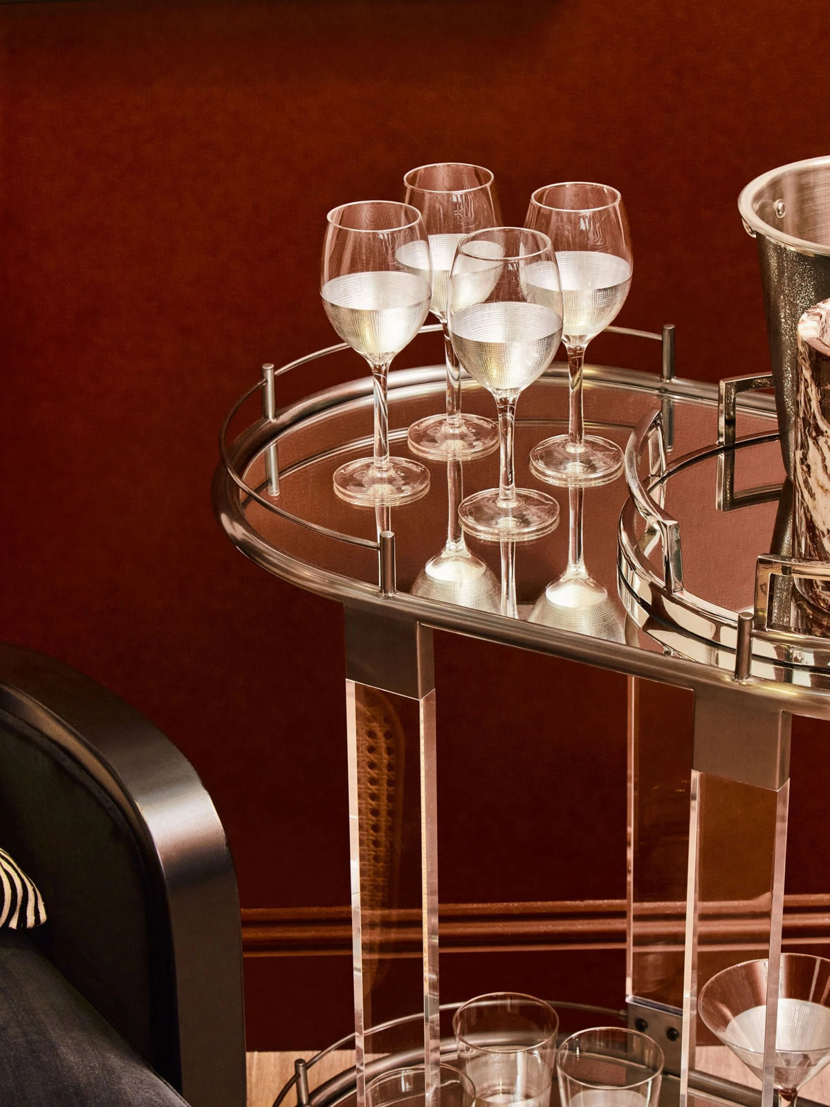 Amalfi Metal and Acrylic Frame 2 Tier Oval Drinks Trolley 