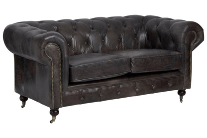 Verona Dark Grey Brown Leather Chesterfield 2 Seat Sofa