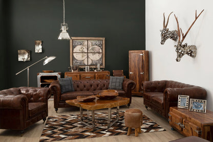 Verona Dark Grey Brown Leather Chesterfield 2 Seat Sofa