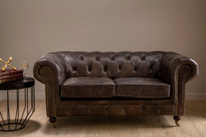 Verona Dark Grey Brown Leather Chesterfield 2 Seat Sofa