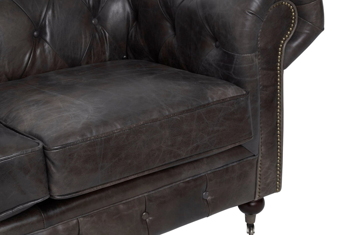Verona Dark Grey Brown Leather Chesterfield 2 Seat Sofa