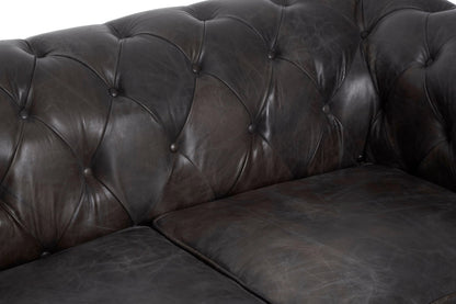 Verona Dark Grey Brown Leather Chesterfield 2 Seat Sofa