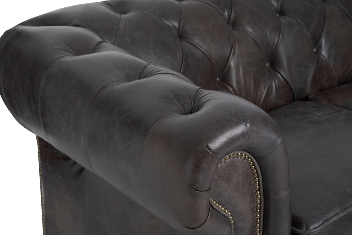 Verona Dark Grey Brown Leather Chesterfield 2 Seat Sofa