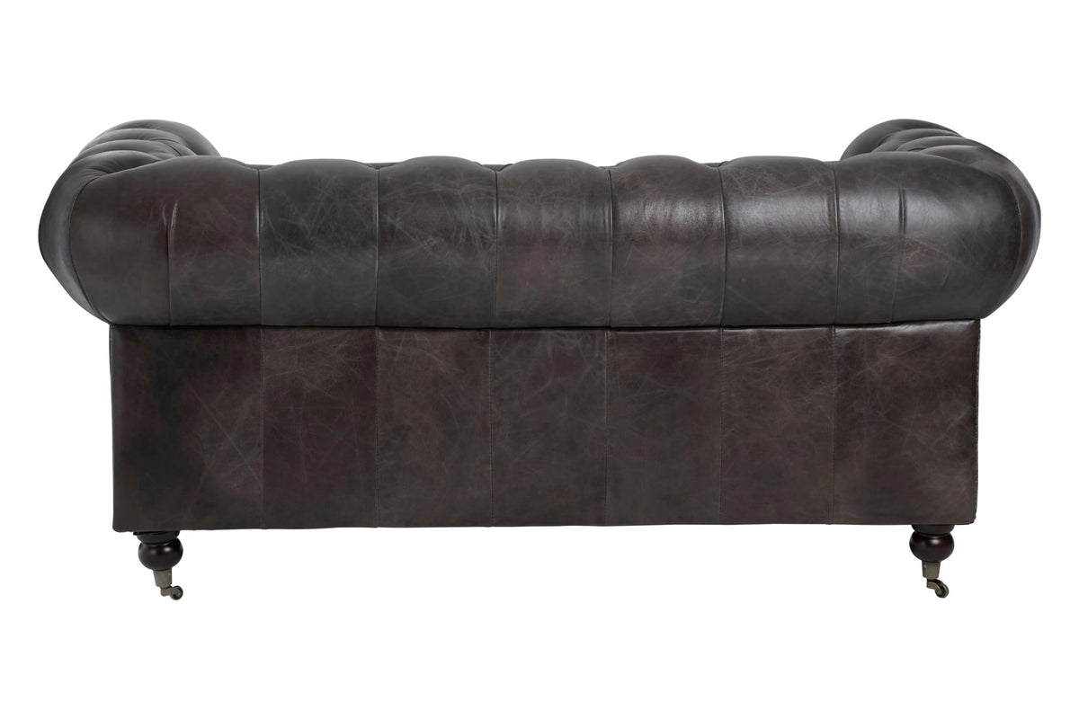 Verona Dark Grey Brown Leather Chesterfield 2 Seat Sofa
