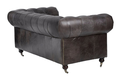 Verona Dark Grey Brown Leather Chesterfield 2 Seat Sofa