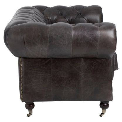 Verona Dark Grey Brown Leather Chesterfield 2 Seat Sofa