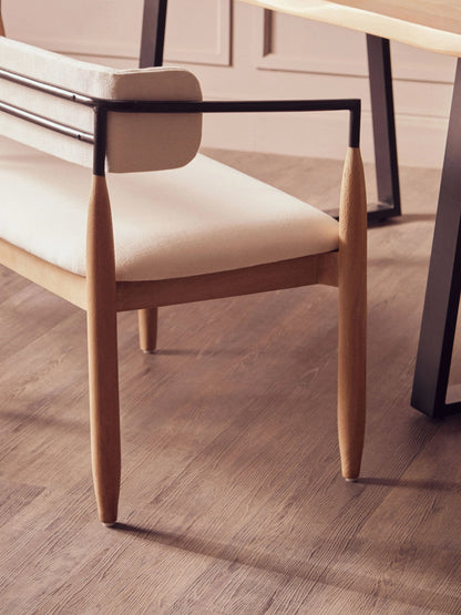 Seaford Cream Textured Fabric Dining Bench with Wood Frame