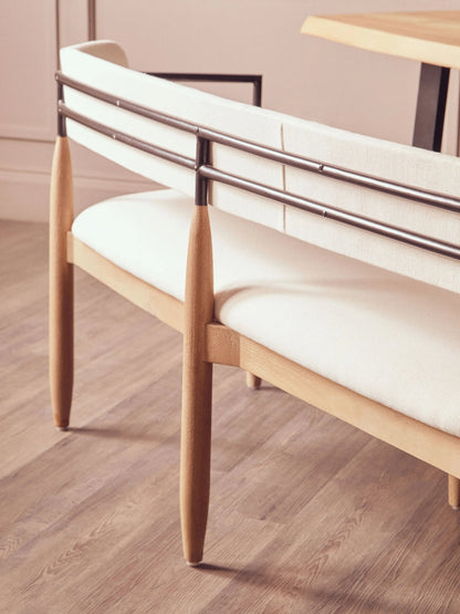 Seaford Cream Textured Fabric Dining Bench with Wood Frame