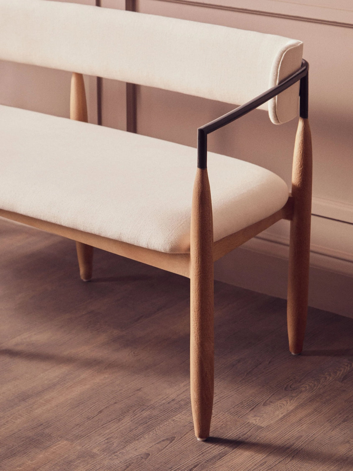 Seaford Cream Textured Fabric Dining Bench with Wood Frame