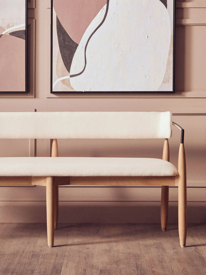 Seaford Cream Textured Fabric Dining Bench with Wood Frame