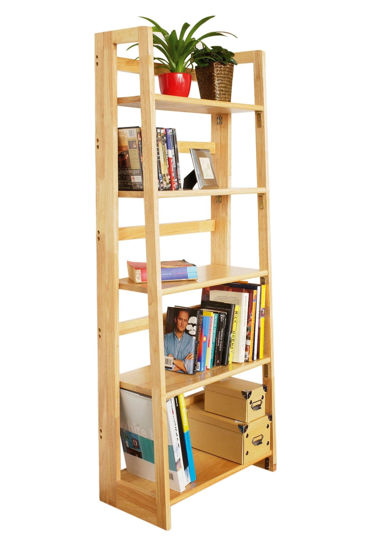 Devizes 5 Tier Tropical Hevea Wood Folding Shelf Unit