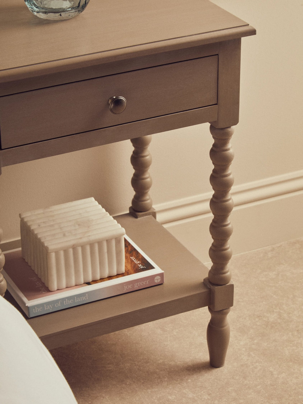 Savoy One Drawer Bobble Detail Grey Wooden Side Table