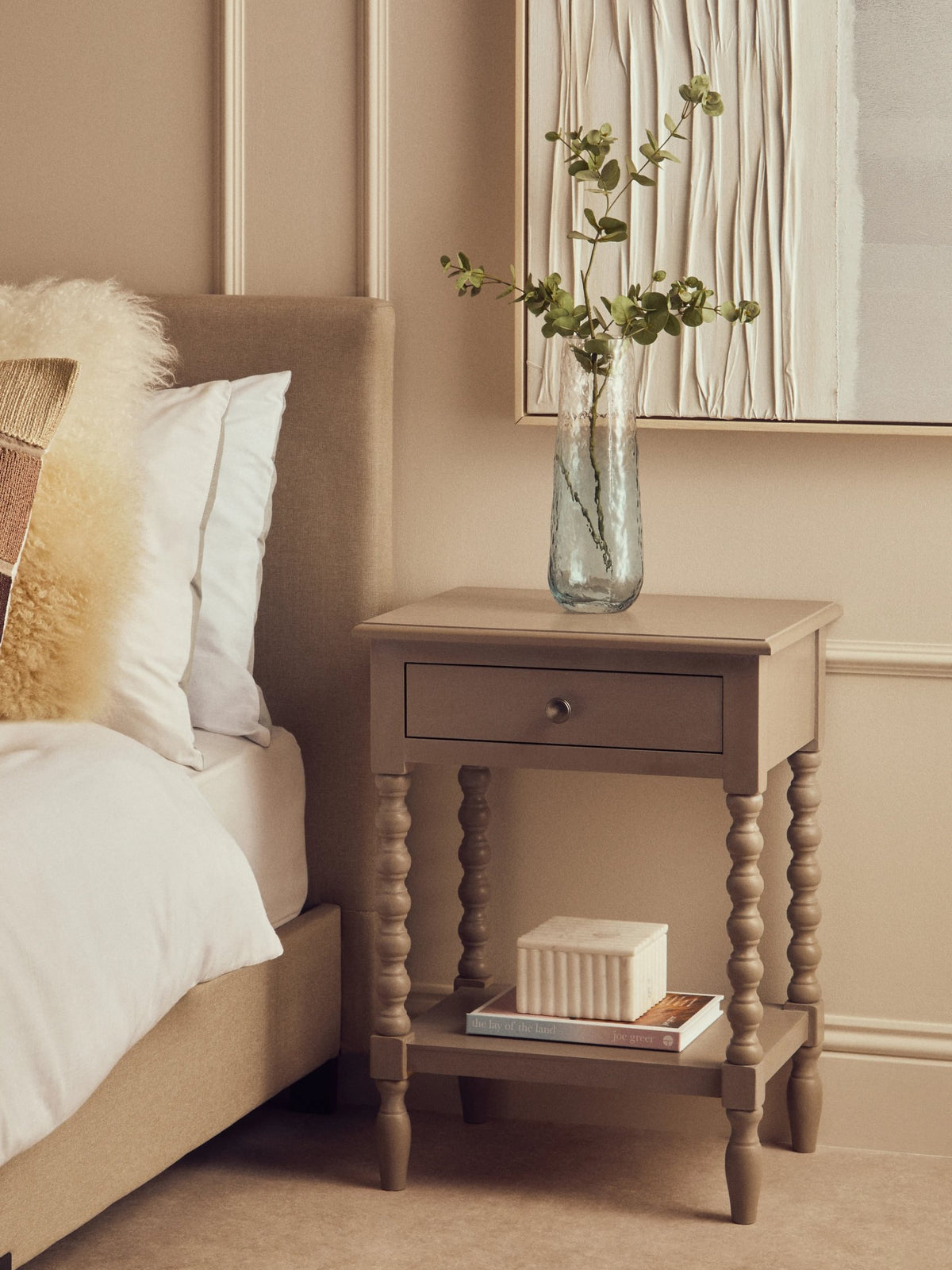 Savoy One Drawer Bobble Detail Grey Wooden Side Table