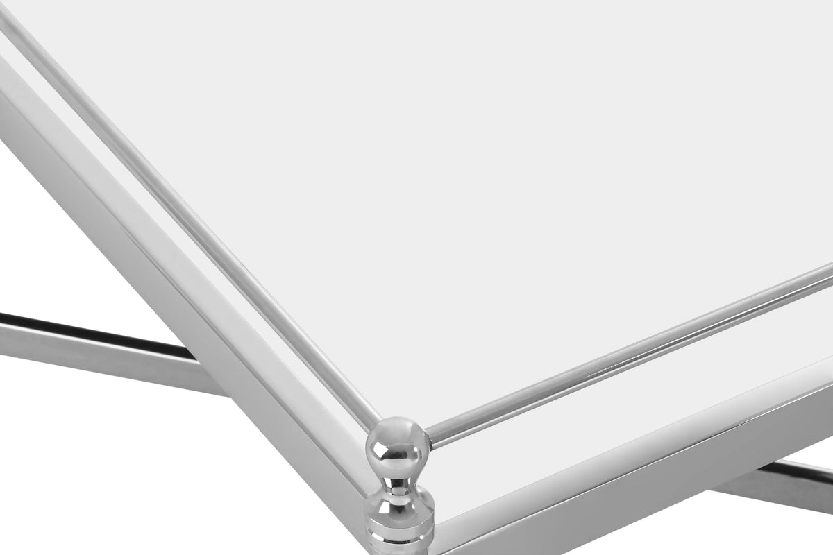 Alford Mirror Top Rectangular Coffee Table with Silver Frame