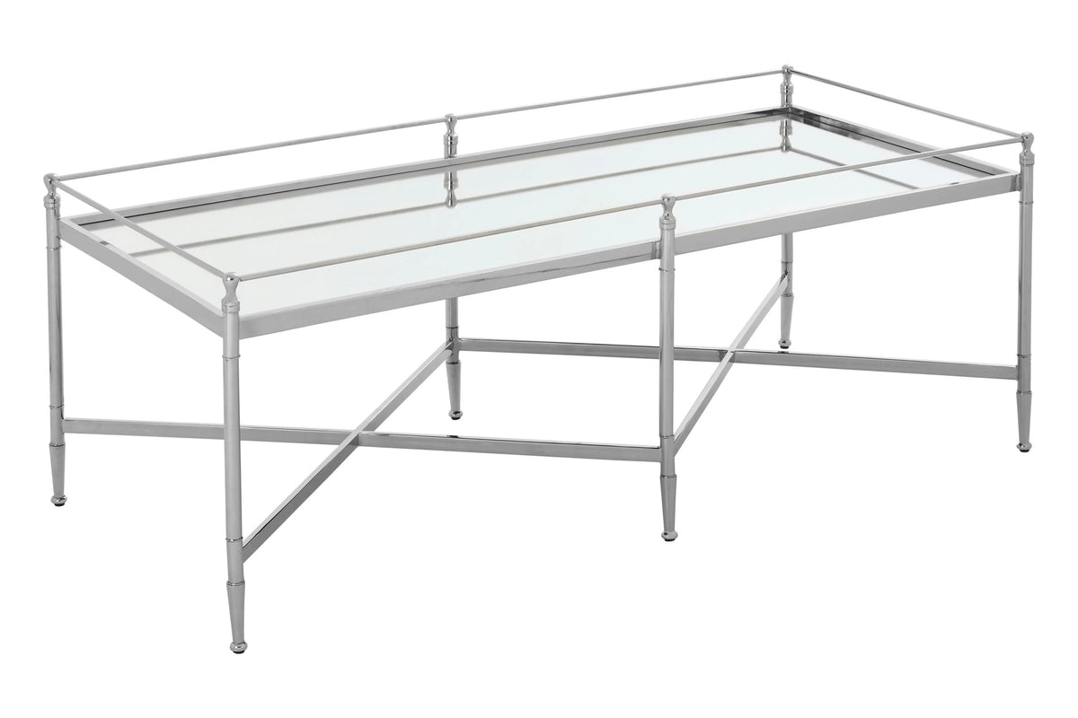 Alford Mirror Top Rectangular Coffee Table with Silver Frame