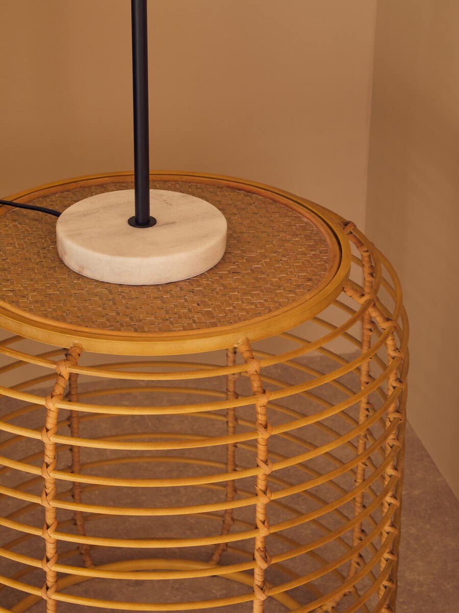 Bath Round Rattan and Antique Gold Side Table