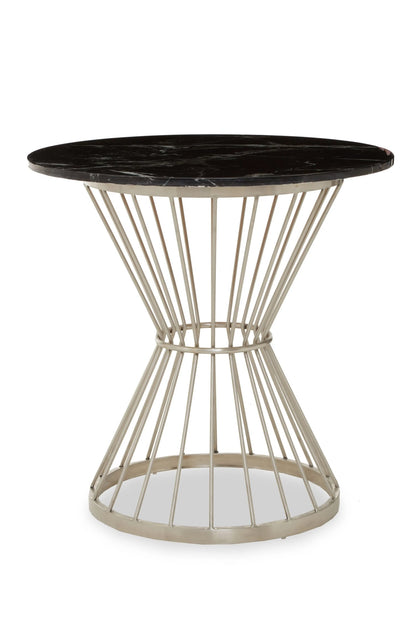 Boston Round Black Marble Dining Table with Silver Hourglass Base