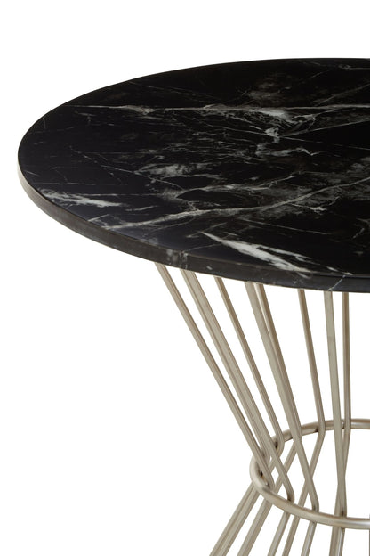 Boston Round Black Marble Dining Table with Silver Hourglass Base