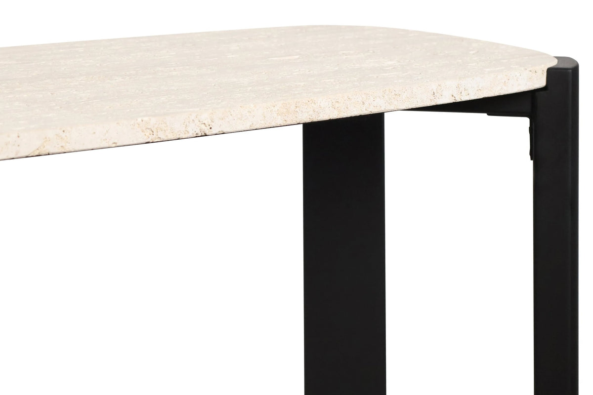 Yarm Travertine Top and Acacia Wood Console Table #colour_black