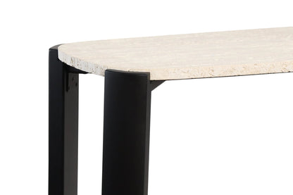 Yarm Travertine Top and Acacia Wood Console Table 