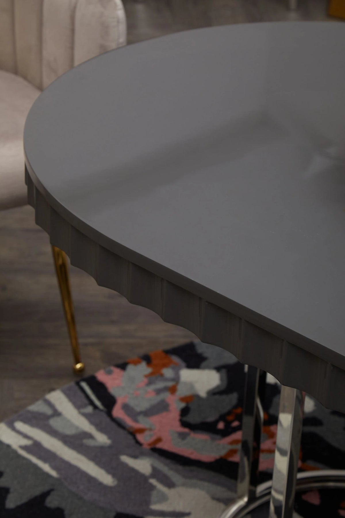 Sandringham Grey Gloss Finish Oval Dining Table
