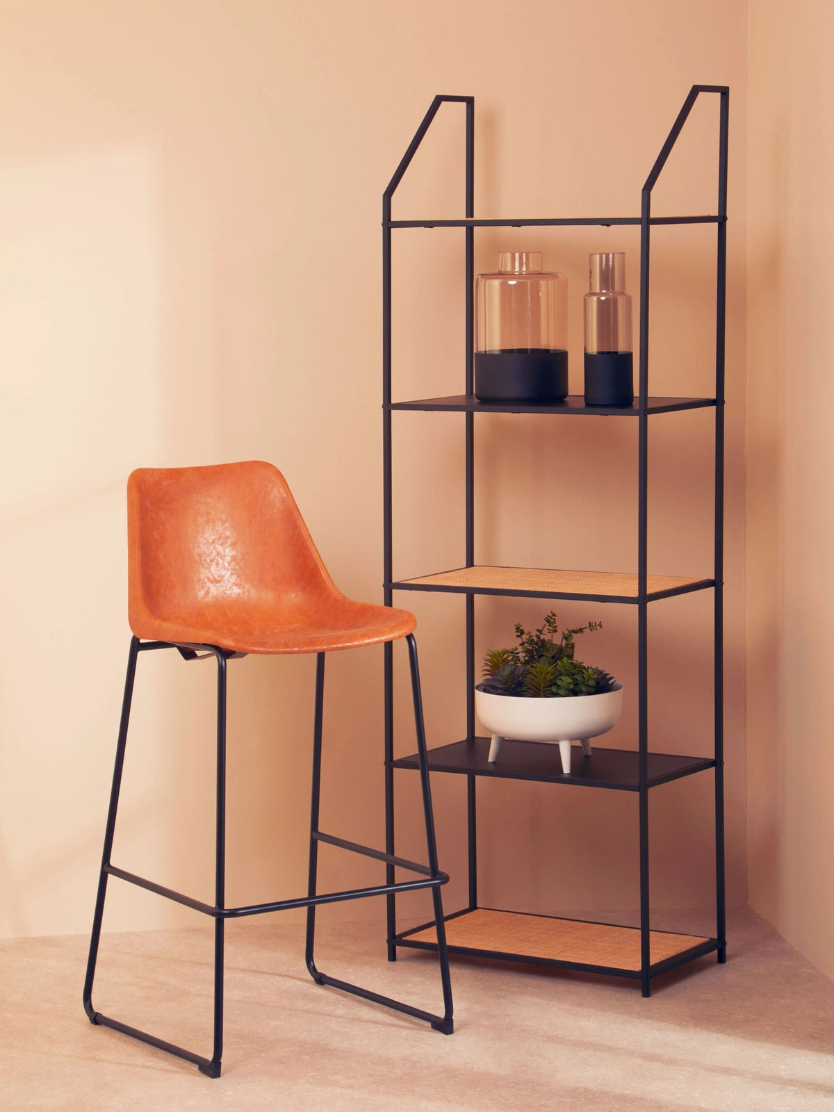 Porto Rattan and Metal Five Tier Shelf Unit