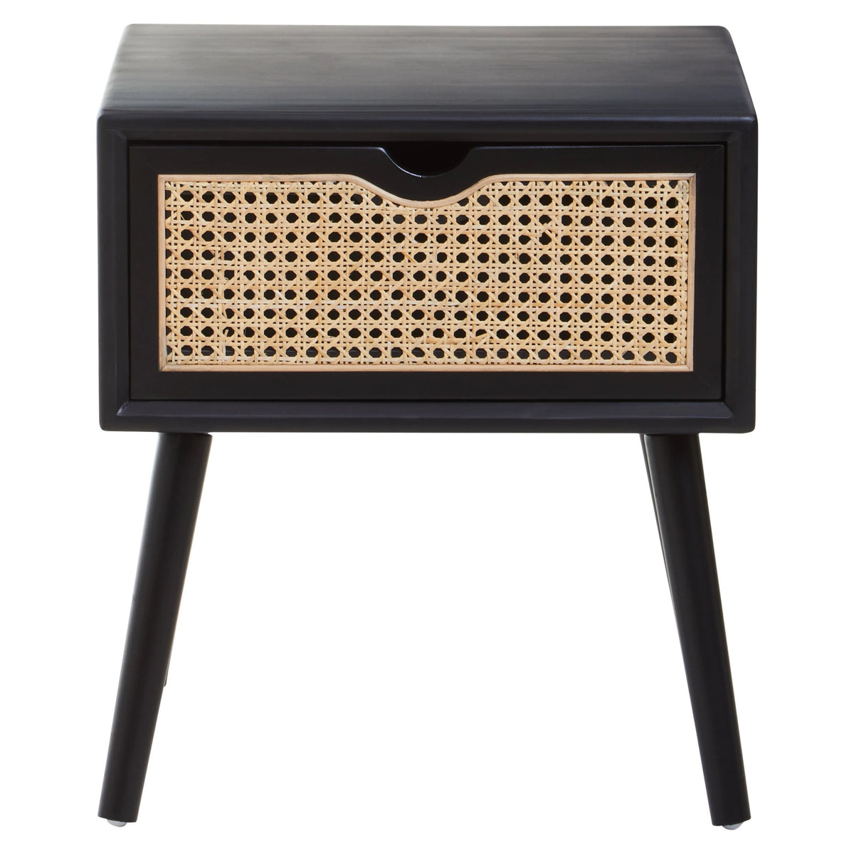 Stirling Black Side Table with Rattan Drawer