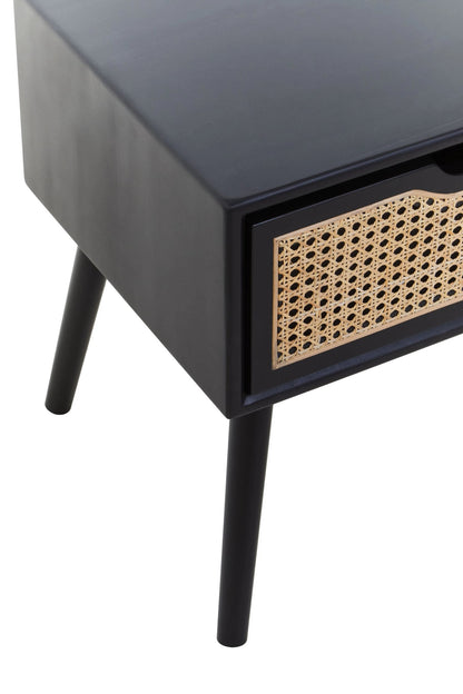 Stirling Black Side Table with Rattan Drawer