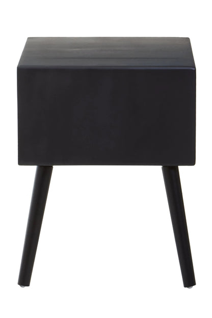 Stirling Black Side Table with Rattan Drawer