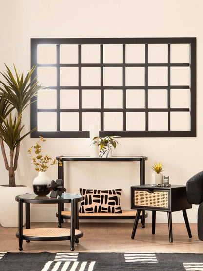 Stirling Black Side Table with Rattan Drawer