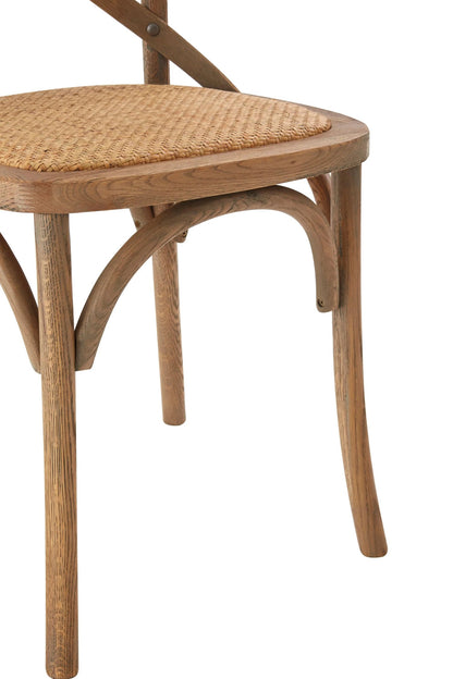 Cannes Grey Oak Wood and Rattan Cross Back Dining Chair