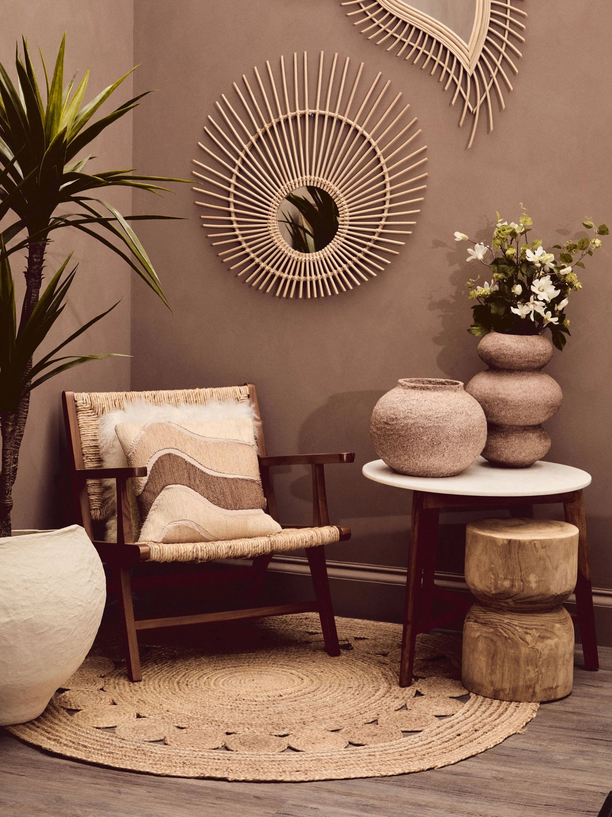 Mayfair Wood and Natural Rattan Armchair