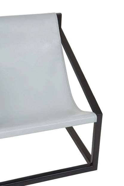 Seville Grey Leather Sling Chair with Black Wooden Frame
