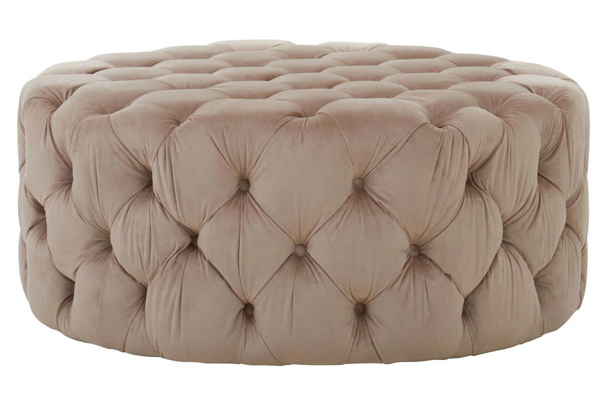 Naples Beige Velvet Round Ottoman Stool