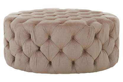 Naples Beige Velvet Round Ottoman Stool
