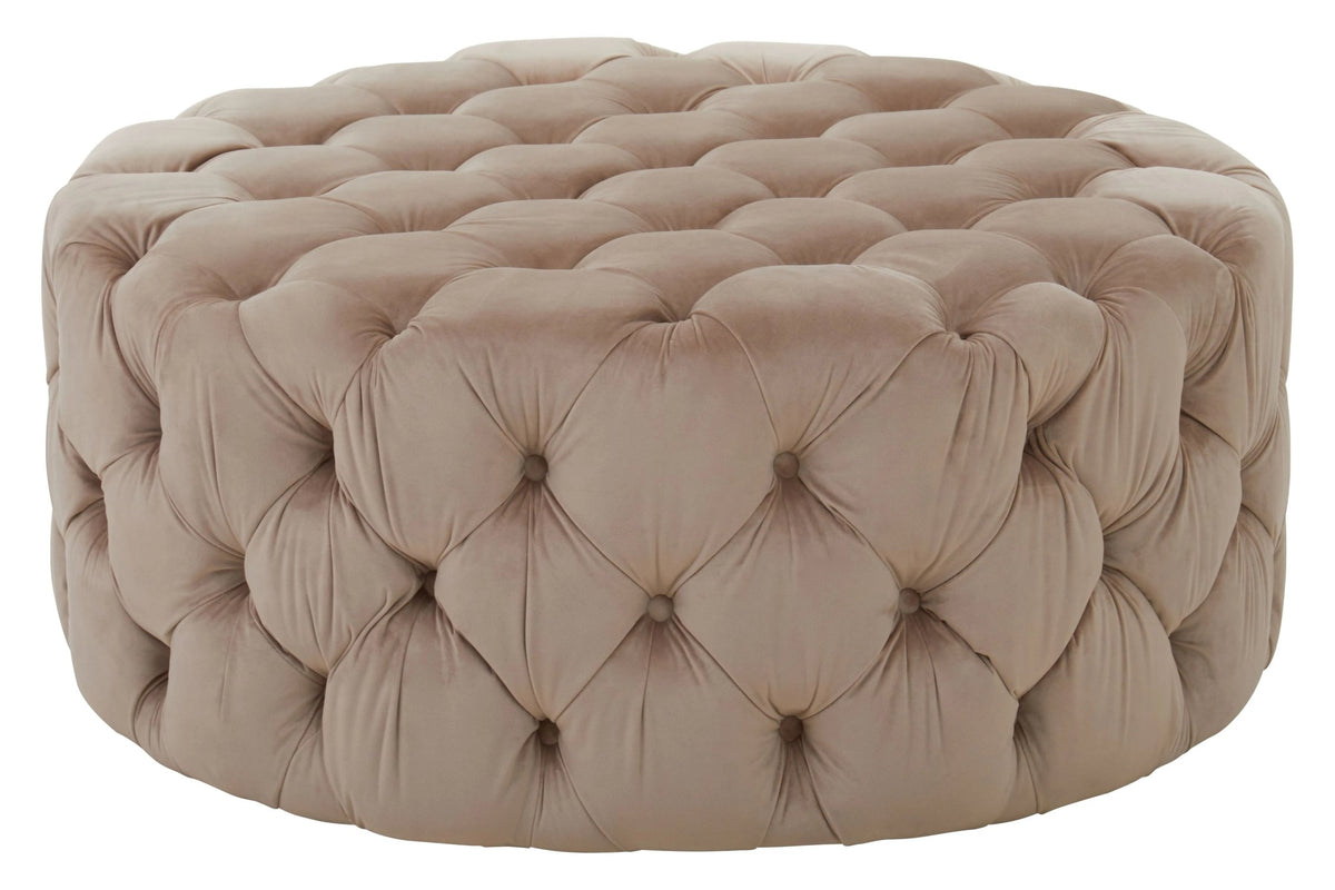 Naples Beige Velvet Round Ottoman Stool
