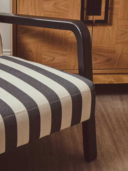 Pateley Black and White Stripe Armchair with Wooden Frame