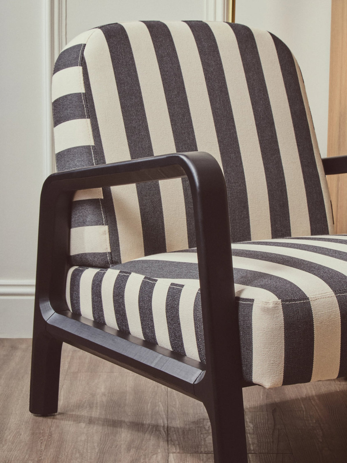 Pateley Black and White Stripe Armchair with Wooden Frame