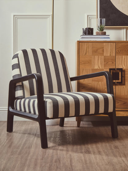 Pateley Black and White Stripe Armchair with Wooden Frame