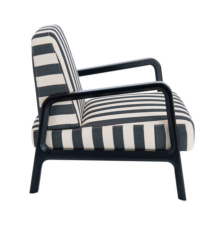 Pateley Black and White Stripe Armchair with Wooden Frame