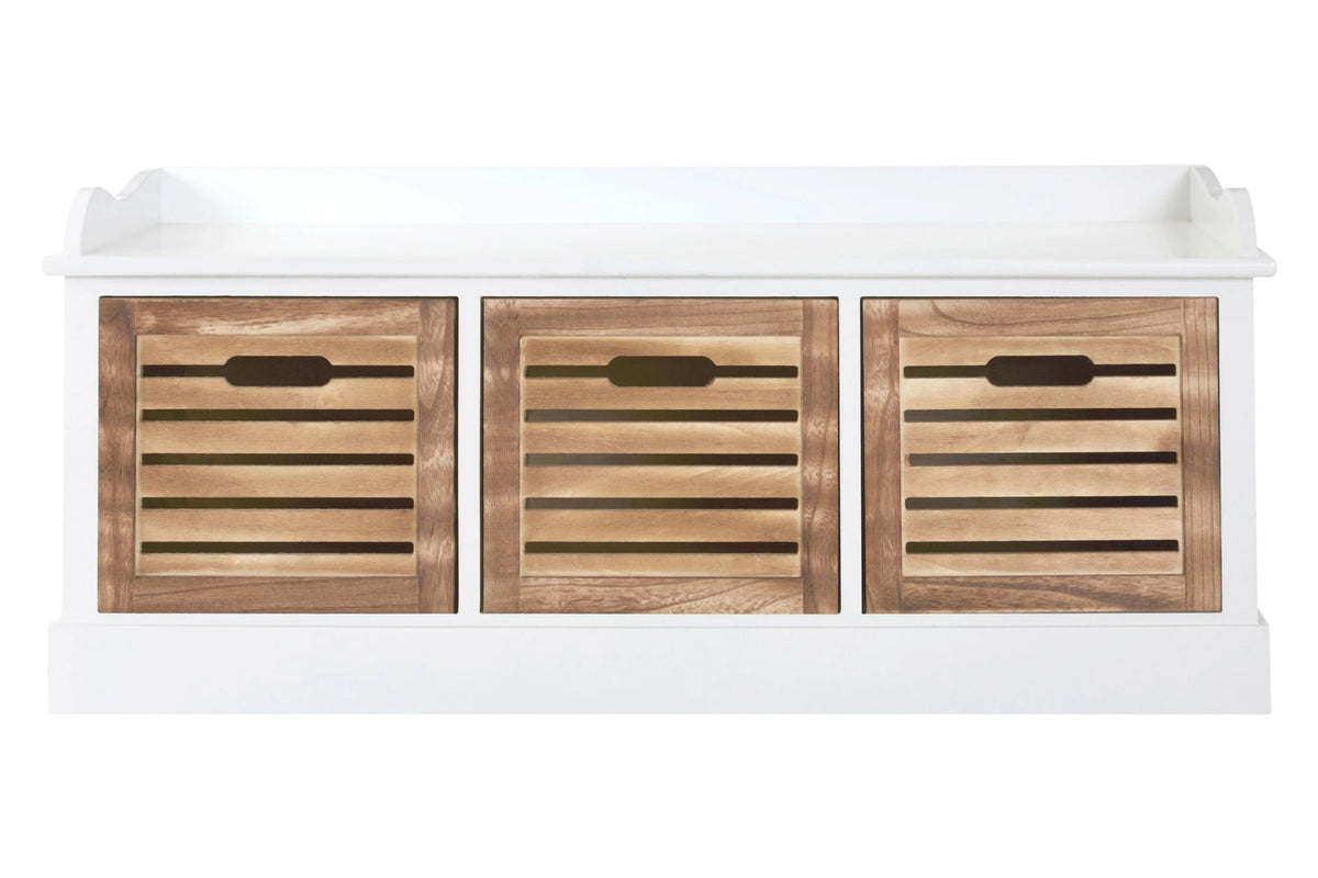 Lavenham White and Natural Wooden Bench with Drawers