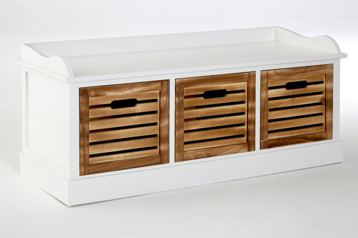 Lavenham White and Natural Wooden Bench with Drawers