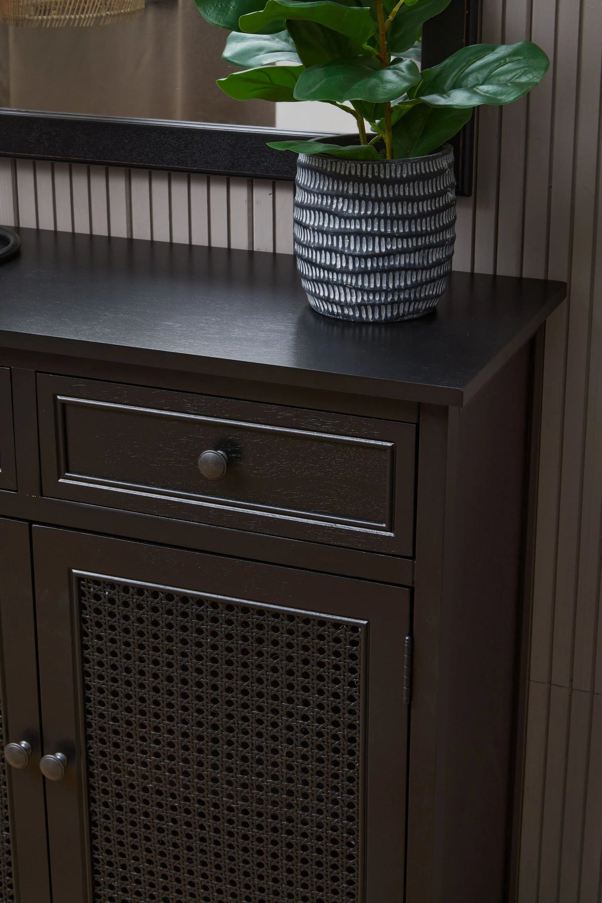 Savoy Black Rattan and Wooden Two Door Sideboard