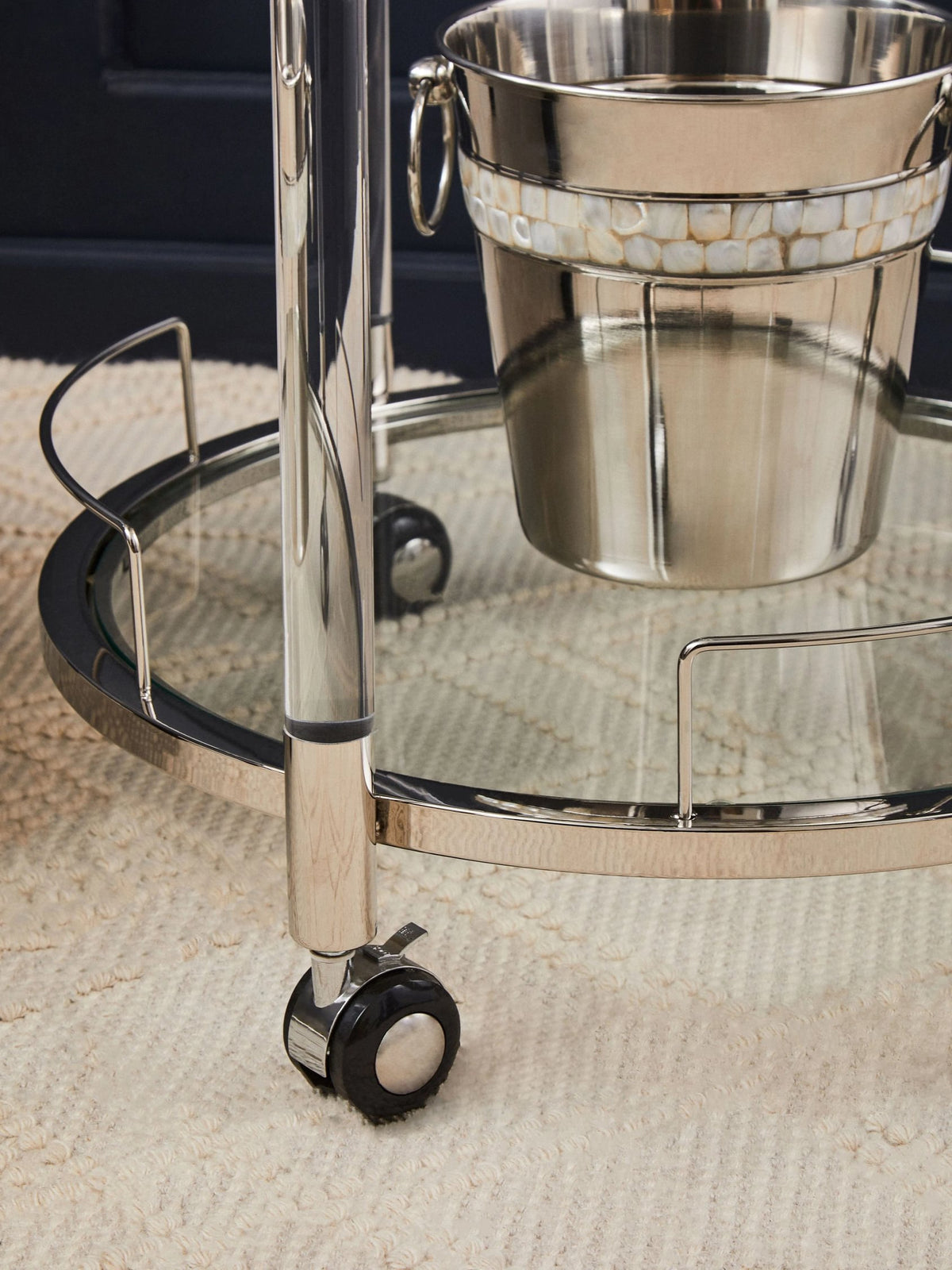 Amalfi Black Metal and Acrylic Frame Round 2 Tier Drinks Trolley