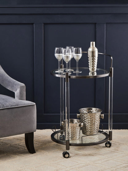 Amalfi Black Metal and Acrylic Frame Round 2 Tier Drinks Trolley