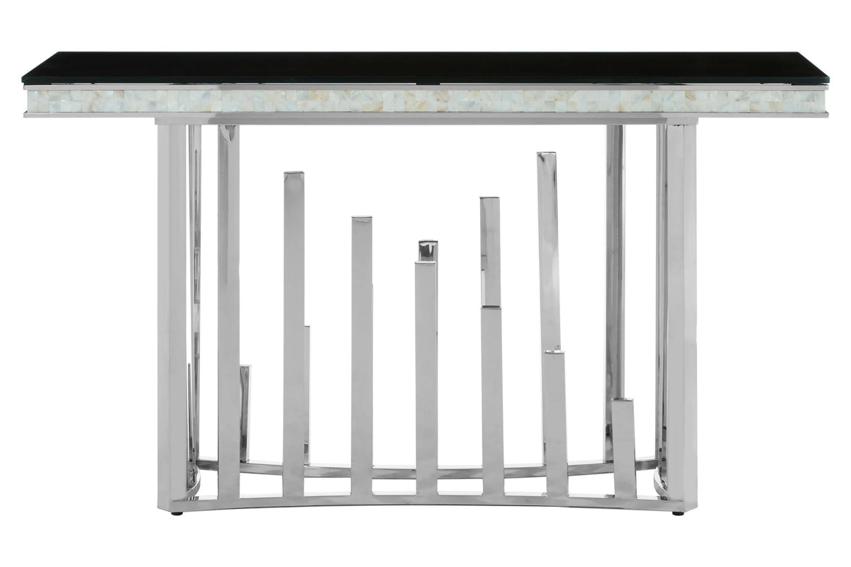 Notting Silver Console Table with Black Glass Top