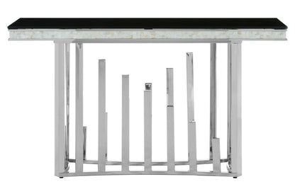 Notting Silver Console Table with Black Glass Top