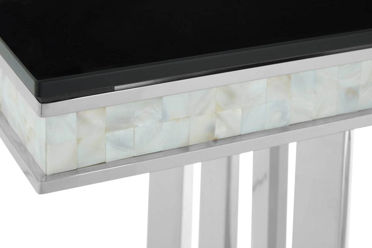Notting Silver Console Table with Black Glass Top