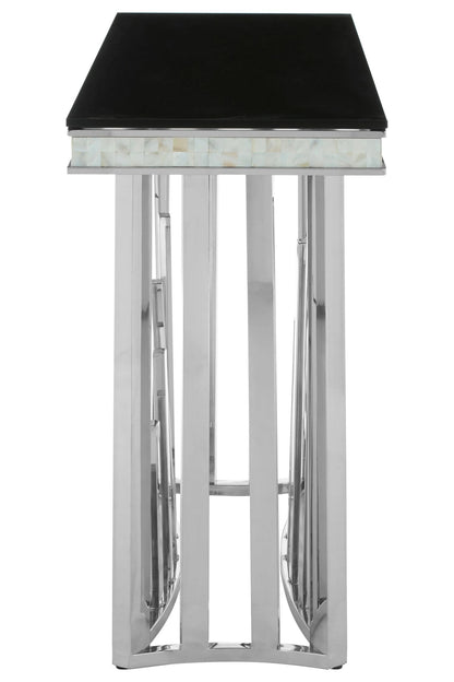Notting Silver Console Table with Black Glass Top