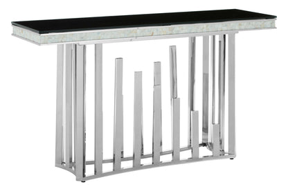 Notting Silver Console Table with Black Glass Top